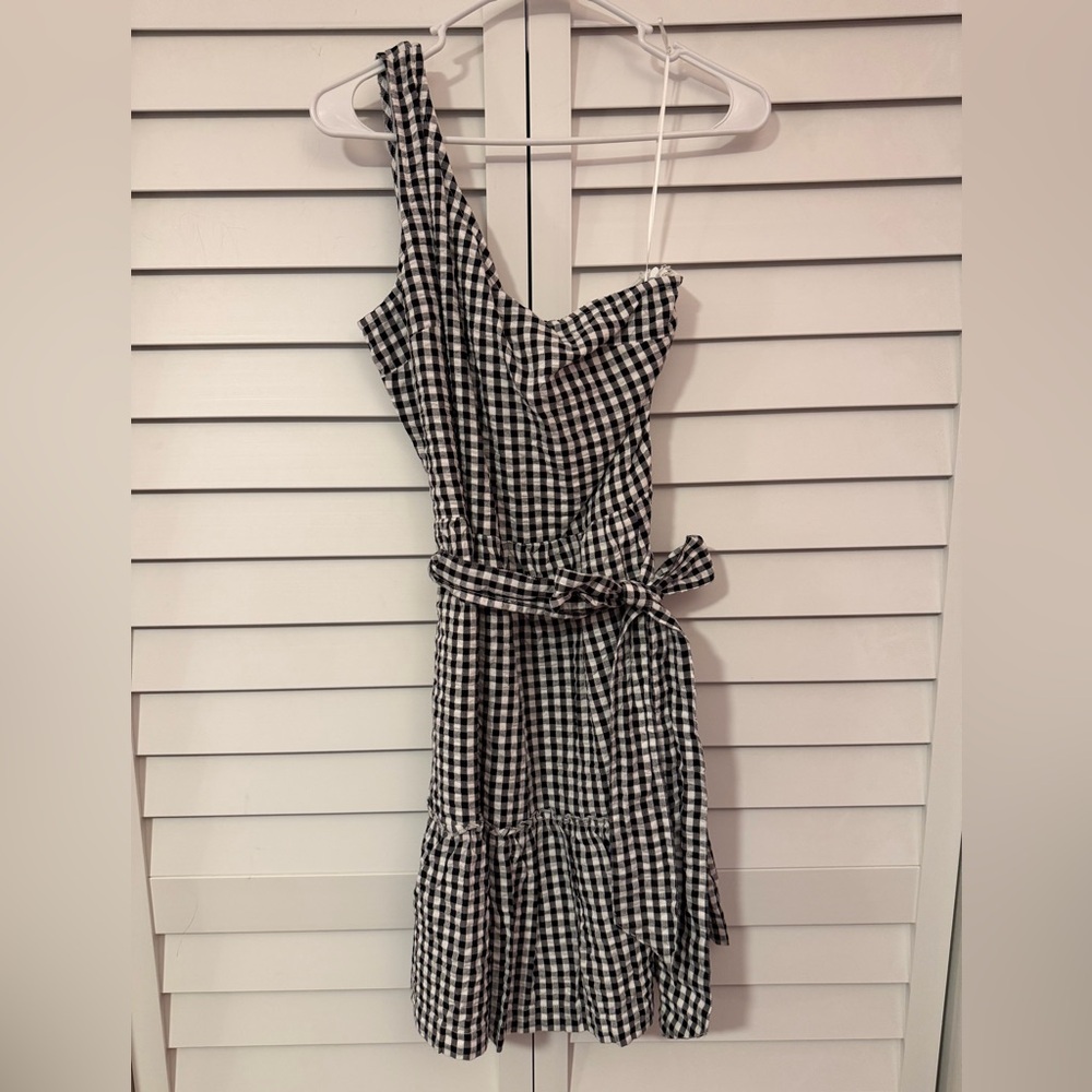 Crown & Ivy One Shoulder Gingham Dress